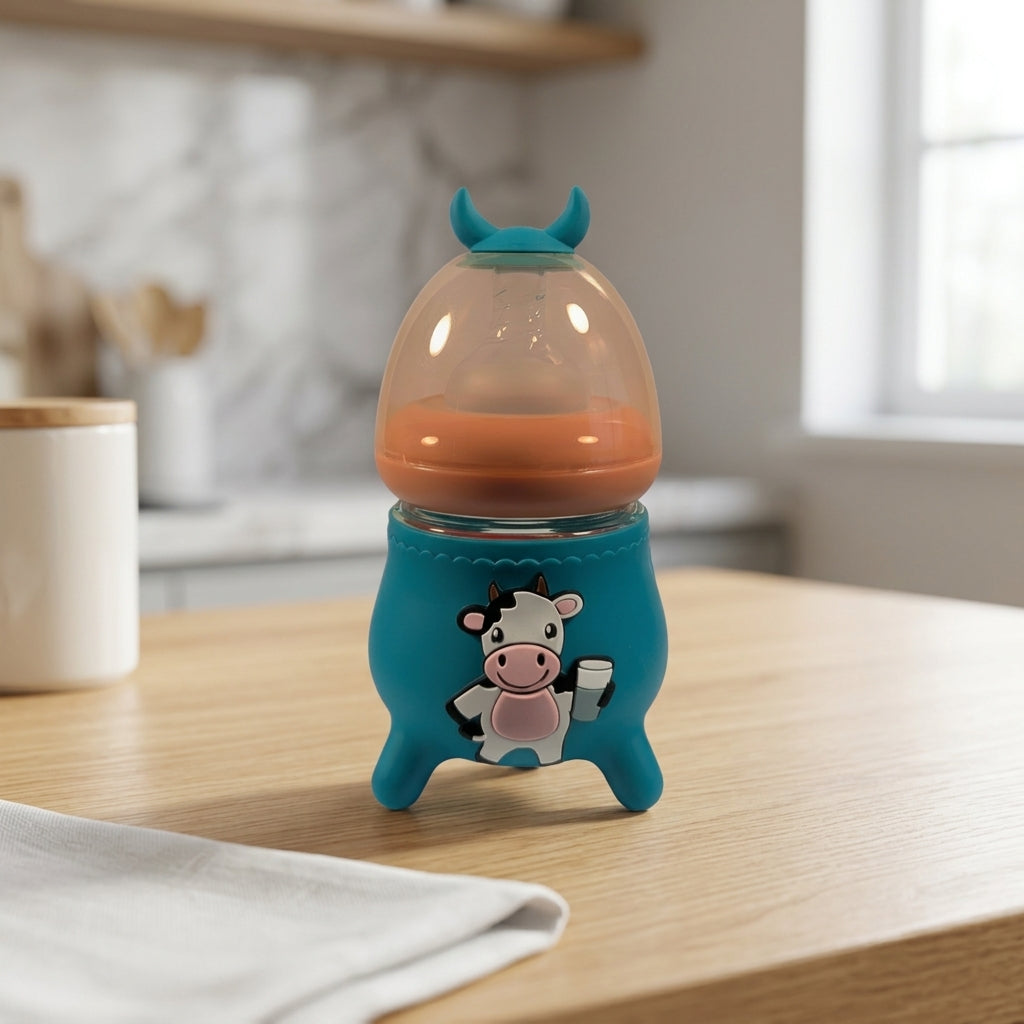 Olive Green Bunny Baby Glass Feeding Bottle 120ml