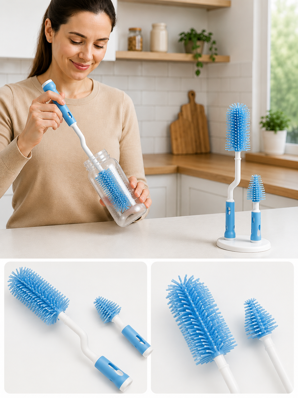 Baby Bottle Cleaning Brush Set (2in1 Silicone Bottle & Nipple Brush)