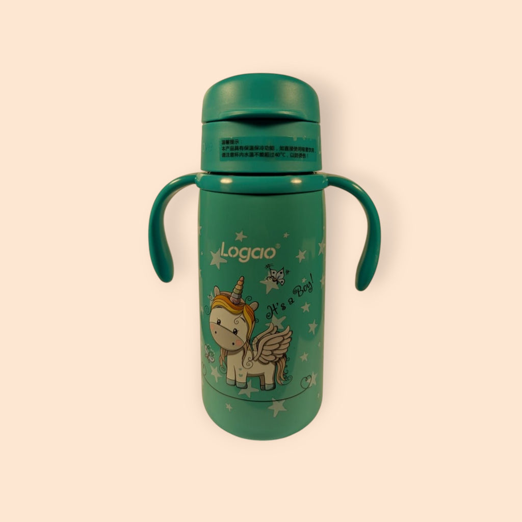 Logao Vacuum Straw Stainless Steel Cup with Unicorn Print – 240 ml