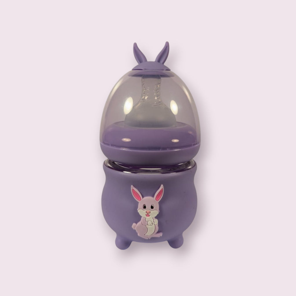 Baby Glass Feeding Bottle – Purple Bunny Design – 80ml