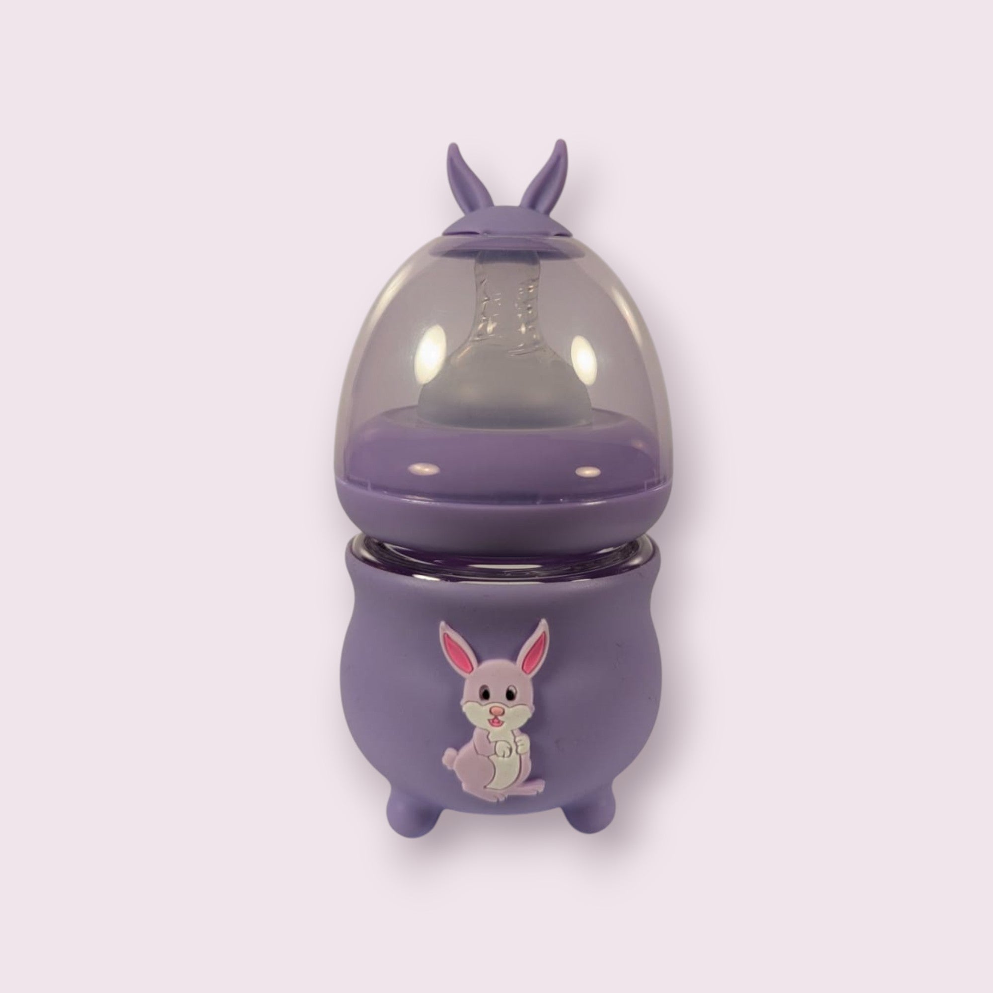 Baby Glass Feeding Bottle – Purple Bunny Design – 80ml
