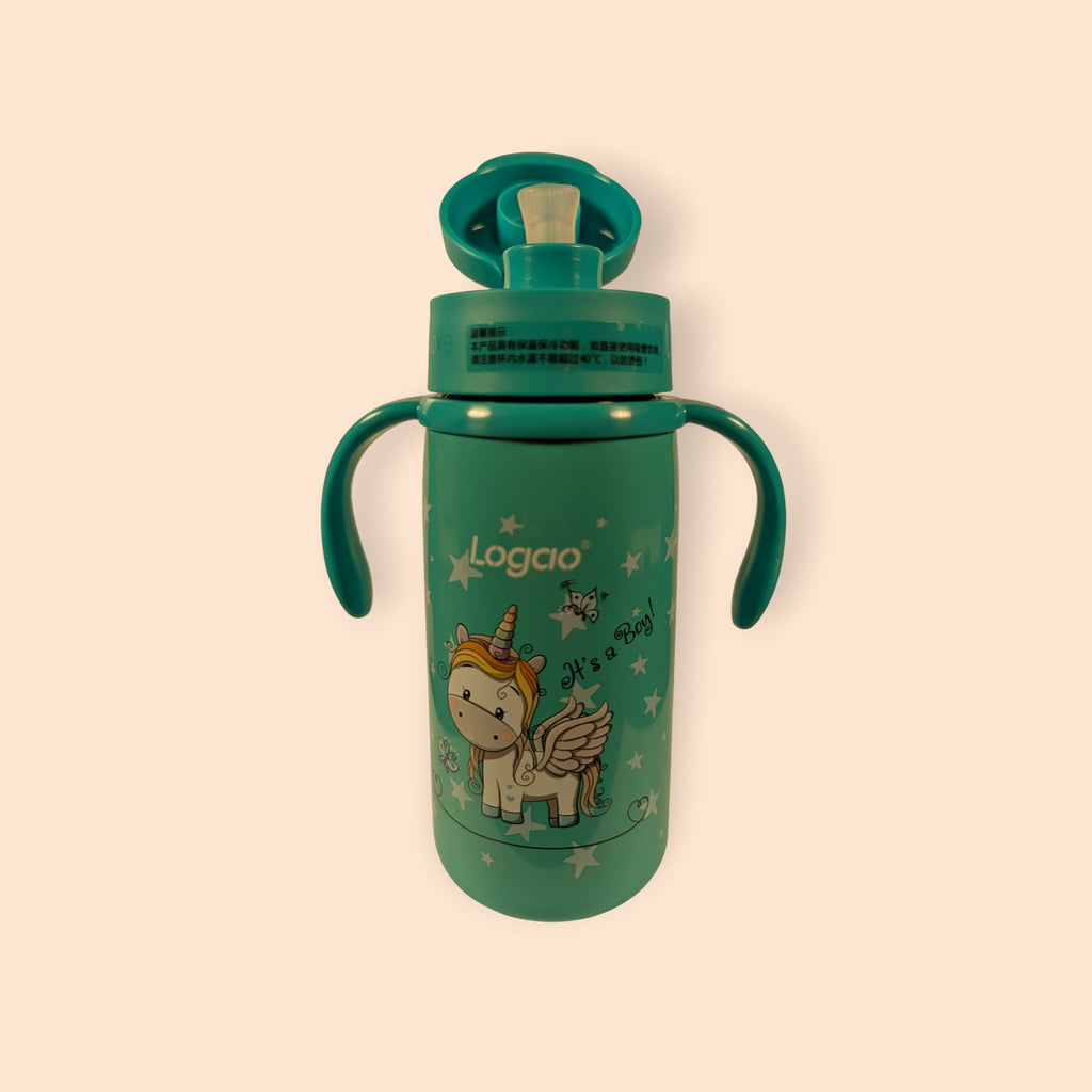 Logao Vacuum Straw Stainless Steel Cup with Unicorn Print – 240 ml