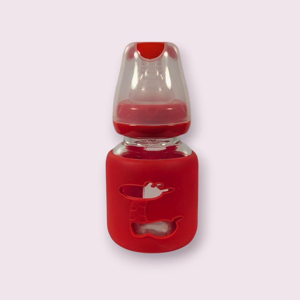Glass Baby Feeding Bottle with Red Silicone Cover – 80ml (2.5oz)