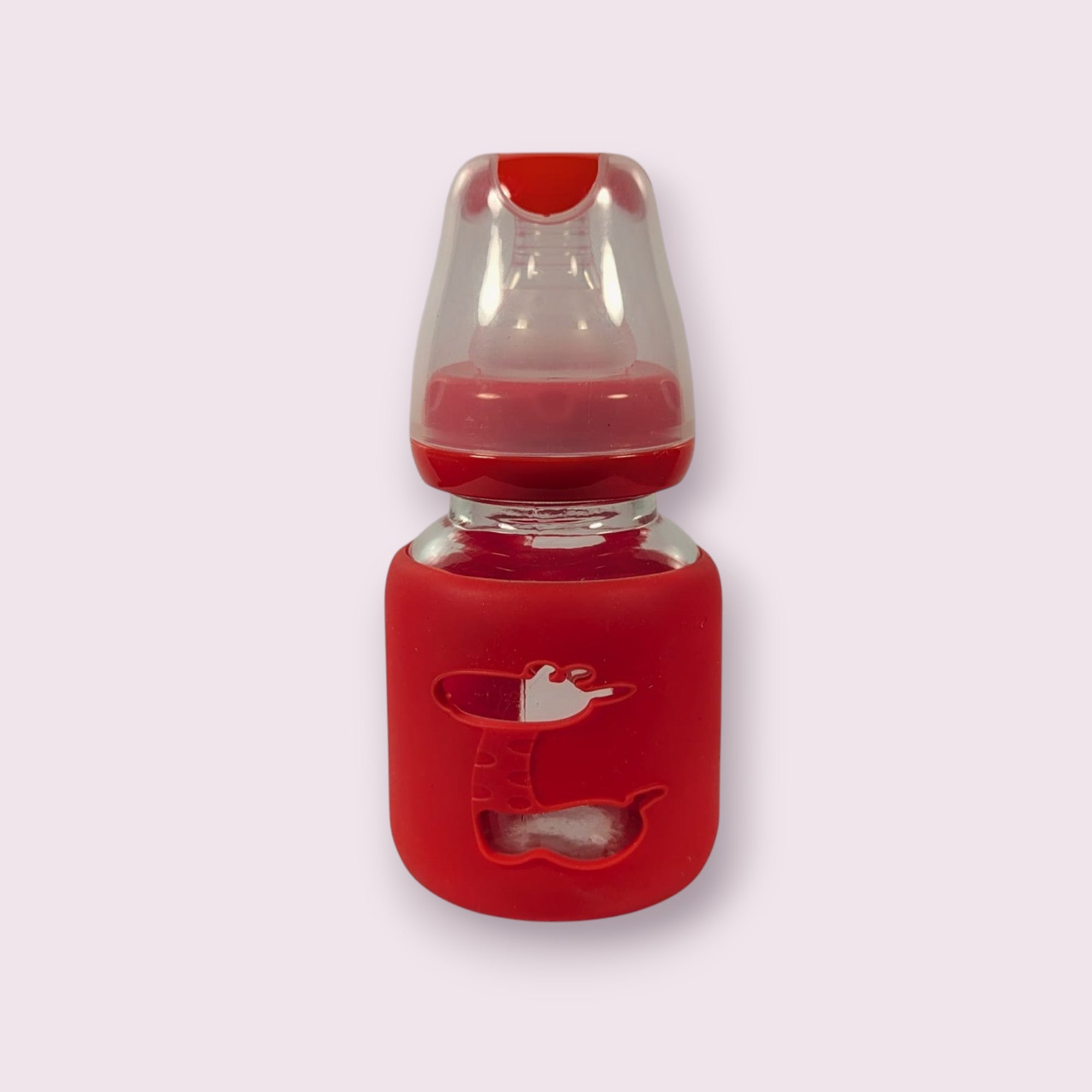 Glass Baby Feeding Bottle with Red Silicone Cover – 80ml (2.5oz)