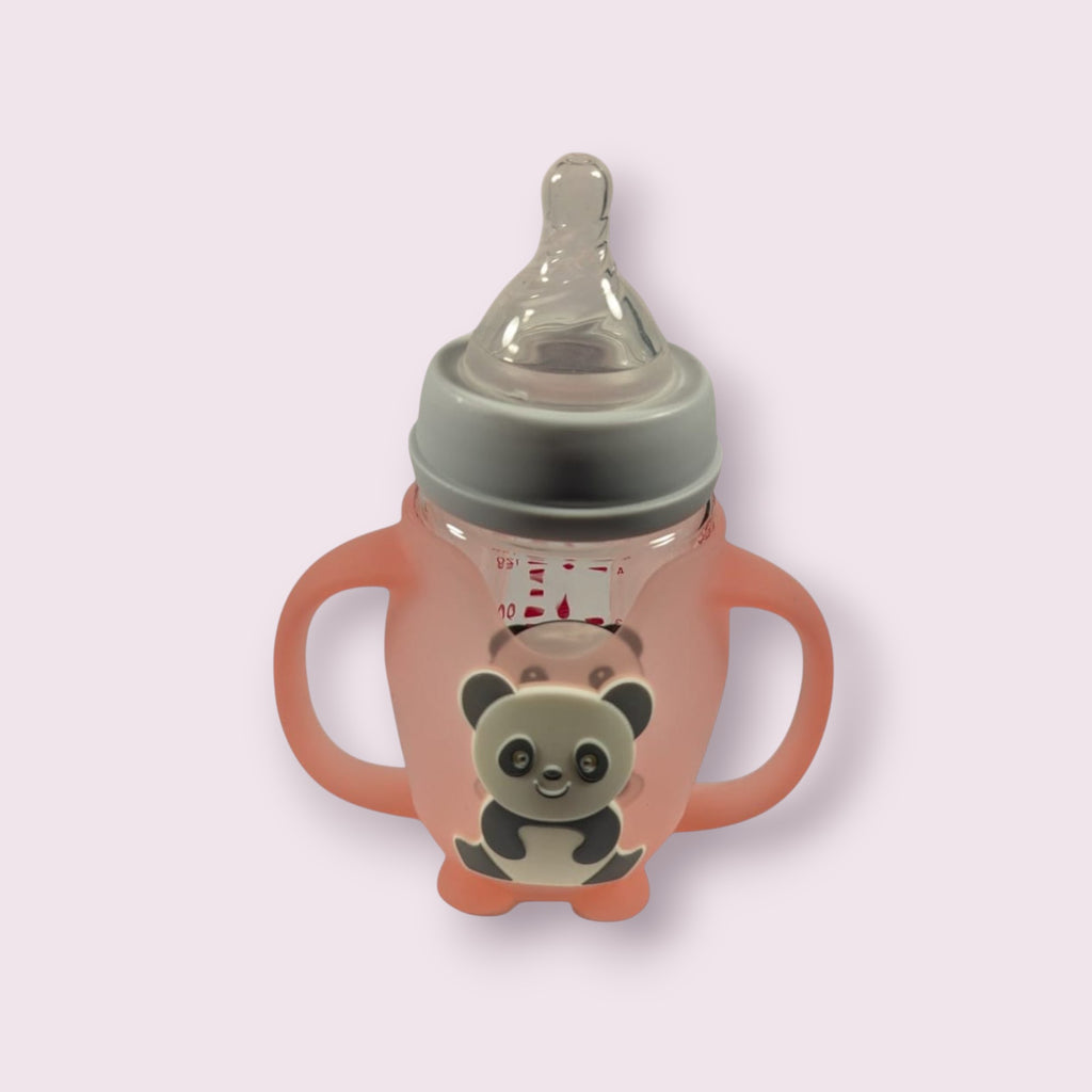 Glass Feeding Bottle with Panda Silicone Sleeve & Handle – 150ml (5oz)