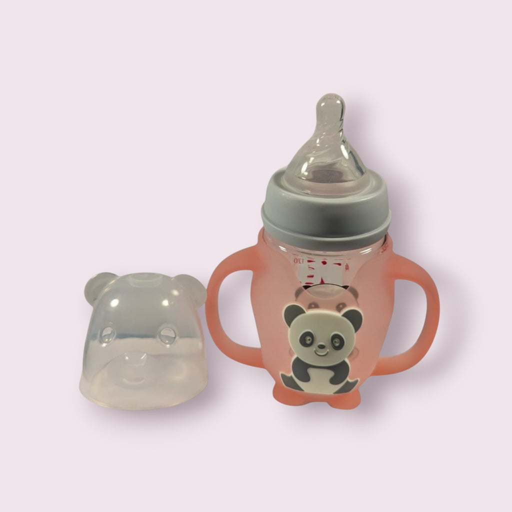 Glass Feeding Bottle with Panda Silicone Sleeve & Handle – 150ml (5oz)