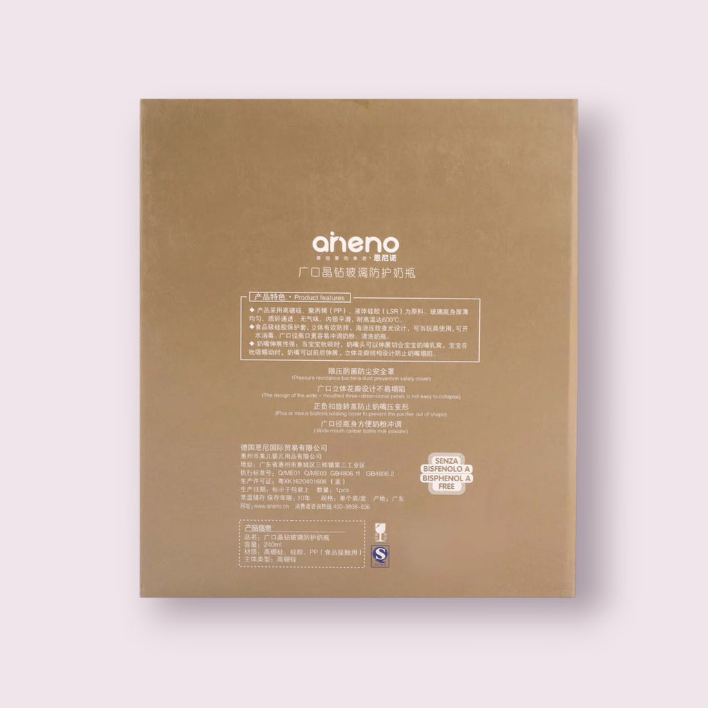 Aneno Baby Premium Glass Feeder – 240ml, Anti-Colic & Break-Proof Design