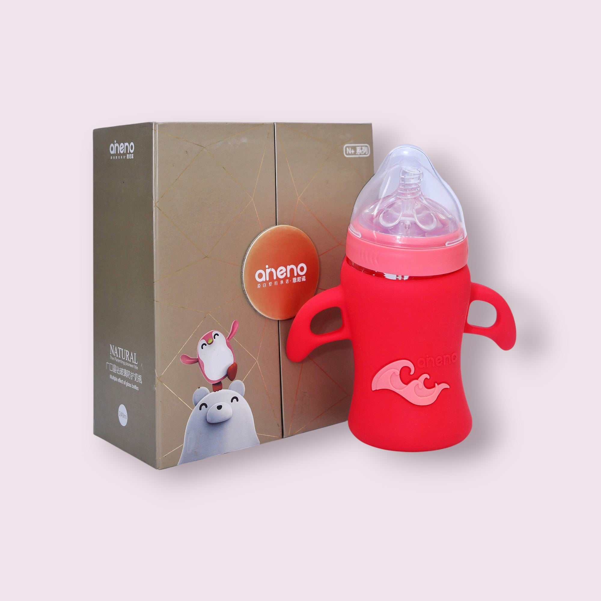 Aneno Baby Premium Glass Feeder – 240ml, Anti-Colic & Break-Proof Design