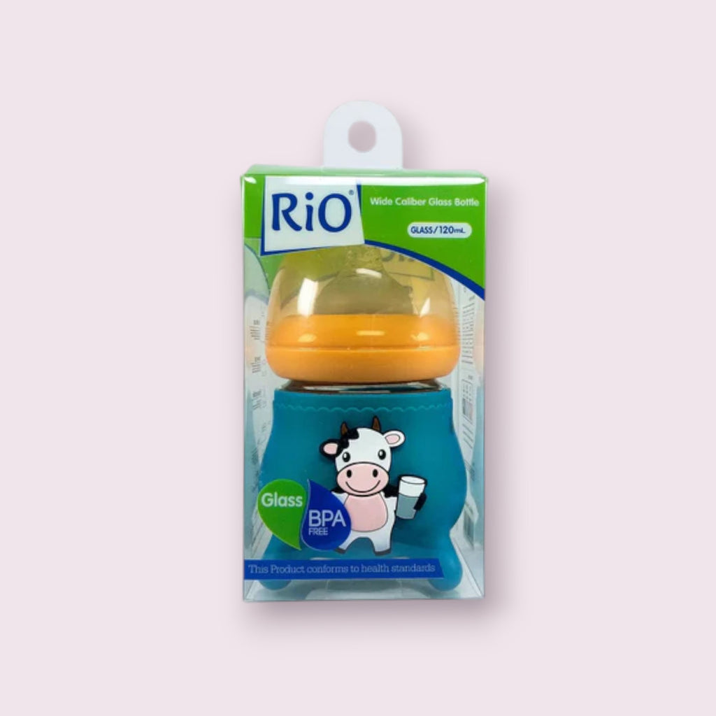 Baby Glass Feeding Bottle – Olive Green Bunny Design – 120ml