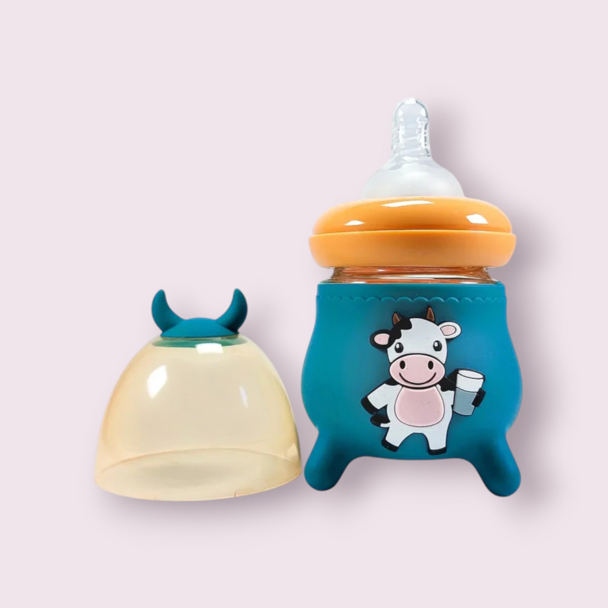 Baby Glass Feeding Bottle – Olive Green Bunny Design – 120ml