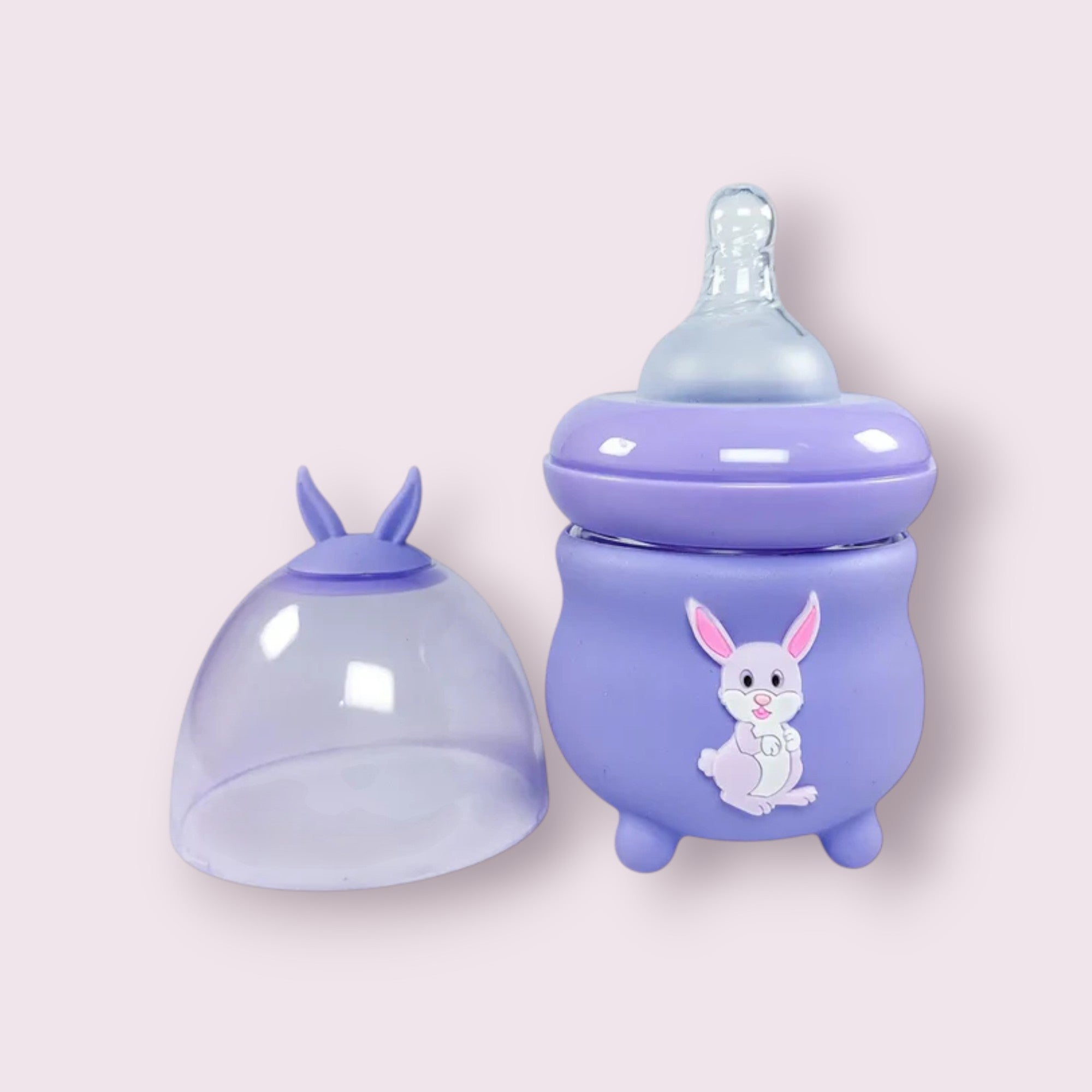 Baby Glass Feeding Bottle – Purple Bunny Design – 80ml