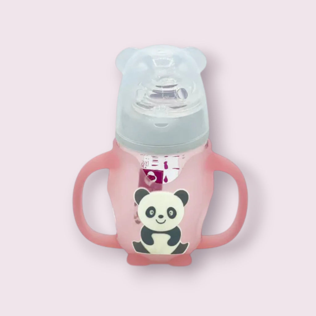 Glass Feeding Bottle with Panda Silicone Sleeve & Handle – 150ml (5oz)