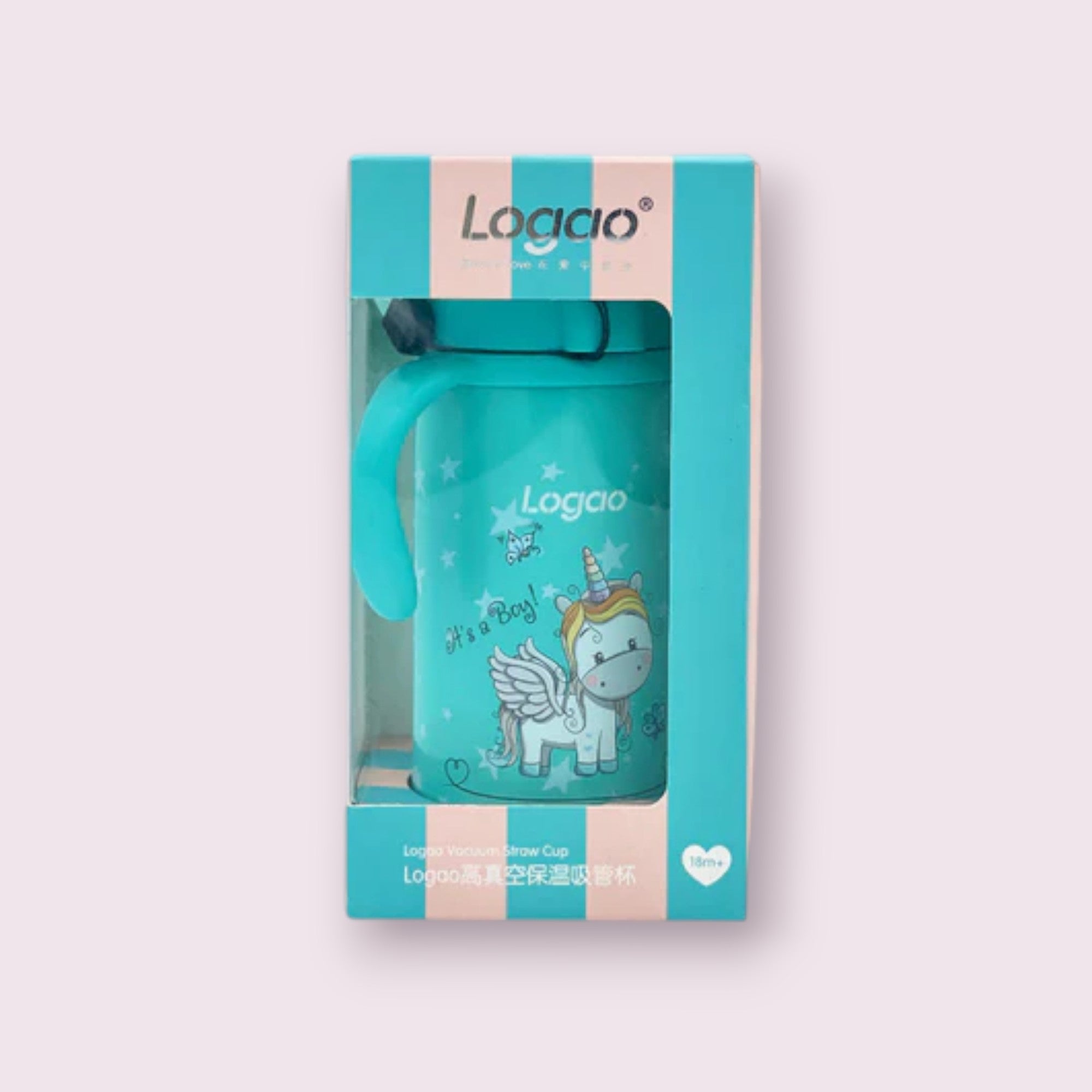 Logao Vacuum Straw Stainless Steel Cup with Unicorn Print – 240 ml