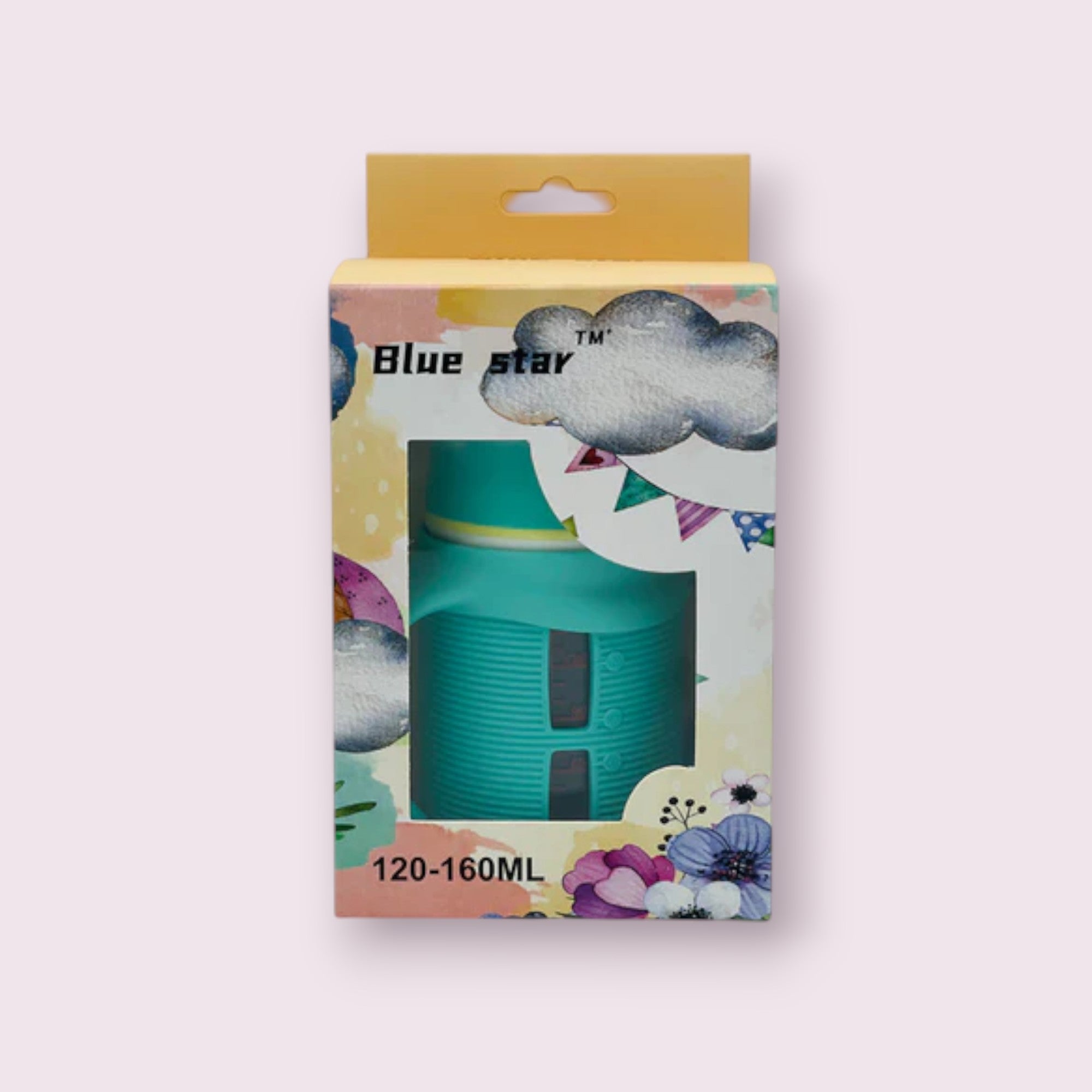 Blue Star Wide-Caliber Glass Feeding Bottle – 160ml with Silicone Sleeve