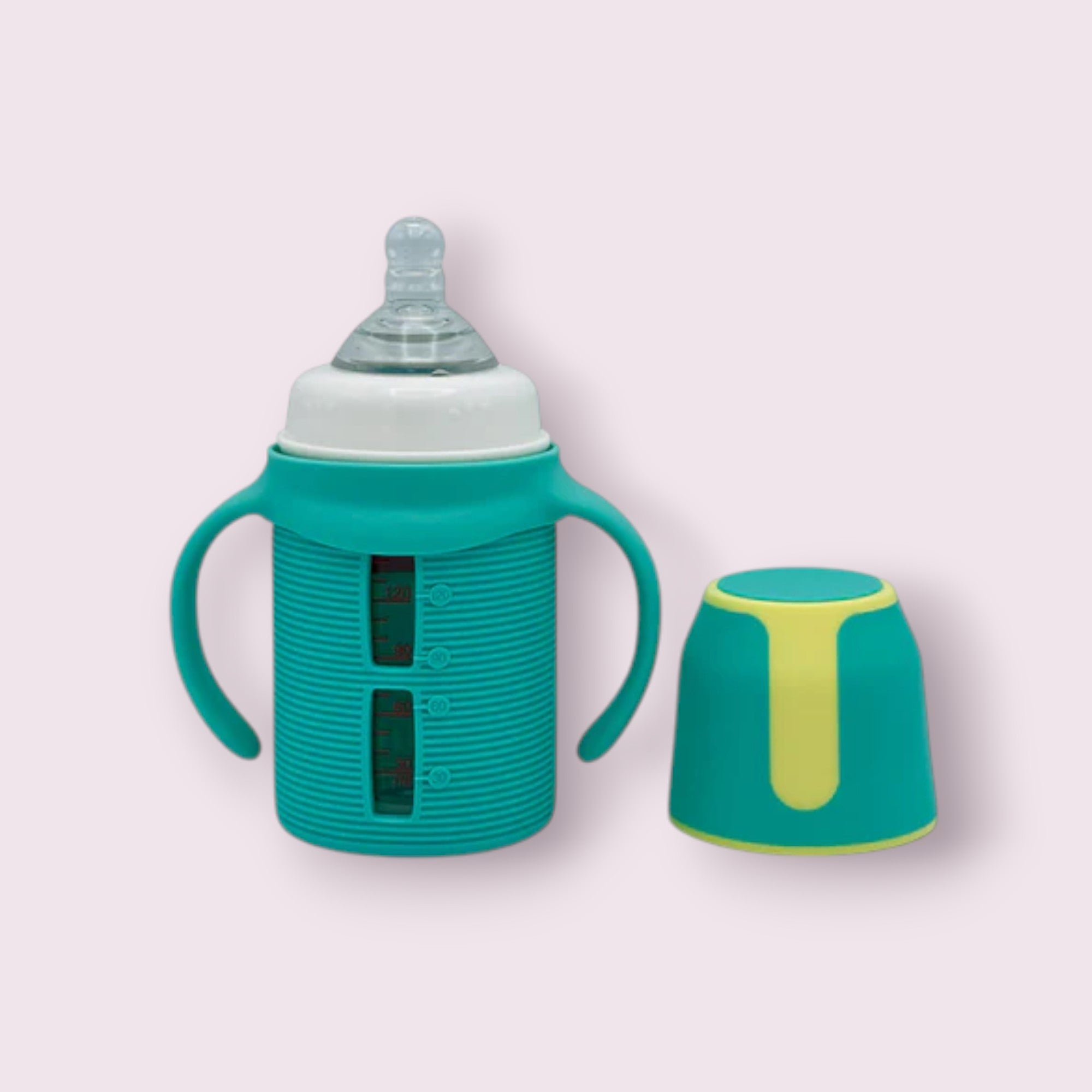 Blue Star Wide-Caliber Glass Feeding Bottle – 160ml with Silicone Sleeve