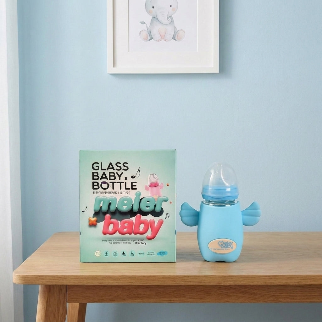 Meier Baby Wide Neck Glass Feeding Bottle With Silicone Cover 180ml