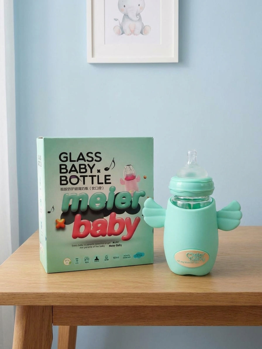 Meier Baby Wide Neck Glass Feeding Bottle With Silicone Cover 180ml