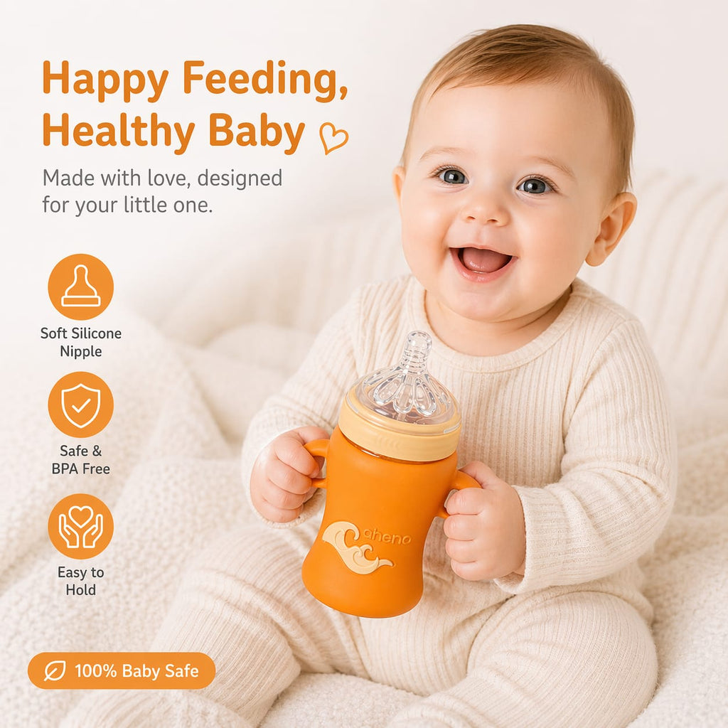 Aneno Baby Premium Glass Feeder – 240ml, Anti-Colic & Break-Proof Design
