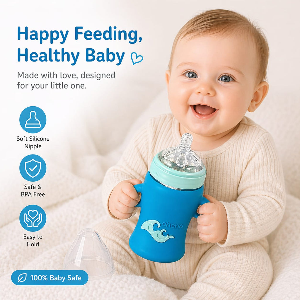 Aneno Baby Premium Glass Feeder – 240ml, Anti-Colic & Break-Proof Design
