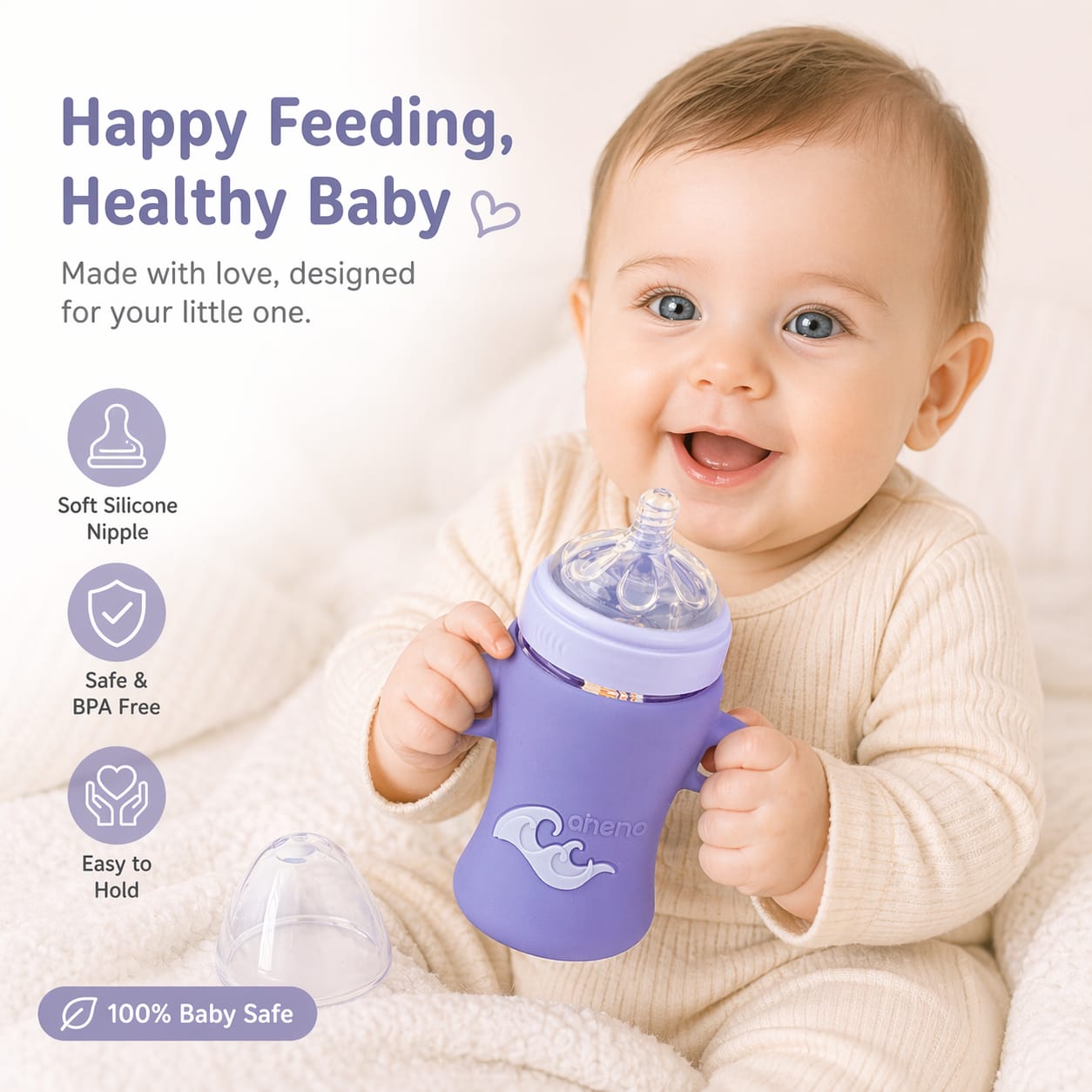 Aneno Baby Premium Glass Feeder – 240ml, Anti-Colic & Break-Proof Design