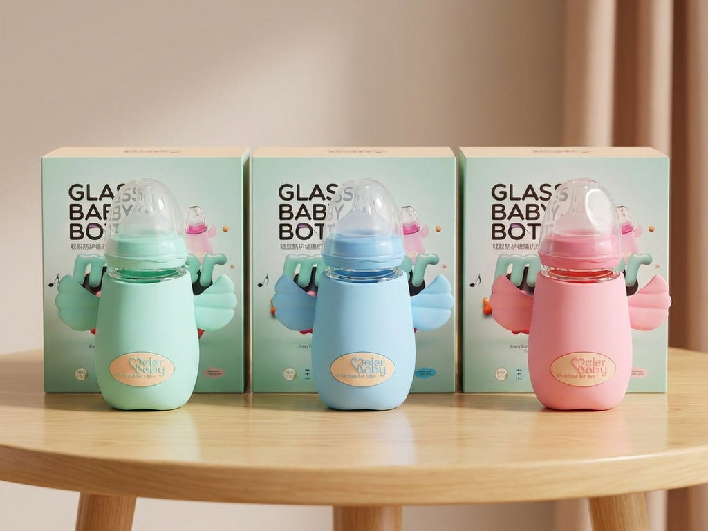 Meier Baby Wide Neck Glass Feeding Bottle With Silicone Cover 180ml