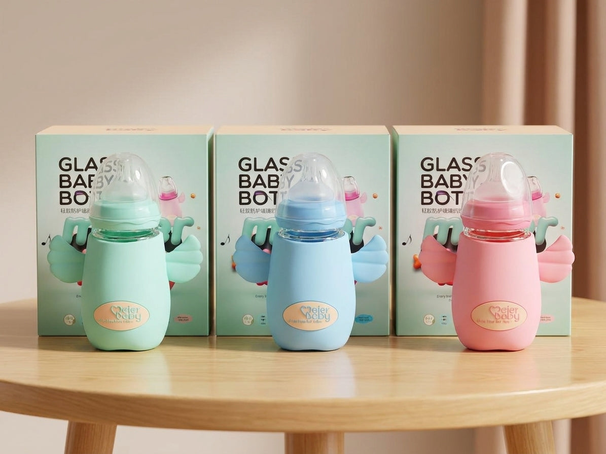 Meier Baby Wide Neck Glass Feeding Bottle With Silicone Cover 180ml