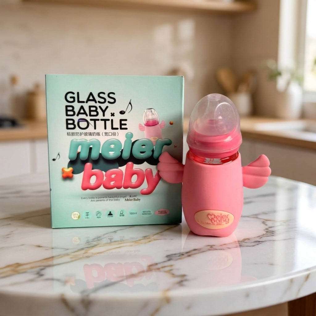 Meier Baby Wide Neck Glass Feeding Bottle With Silicone Cover 180ml
